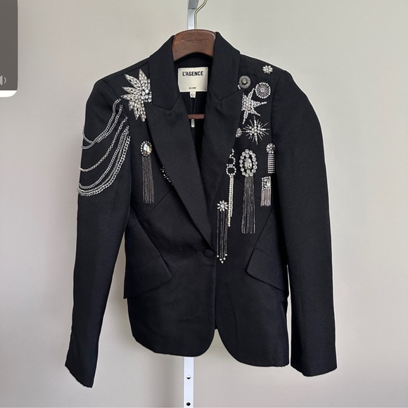 NWT L’agence Chamberlain Black Twill blazer with rhinestone detail, sz 2 - Picture 2 of 8